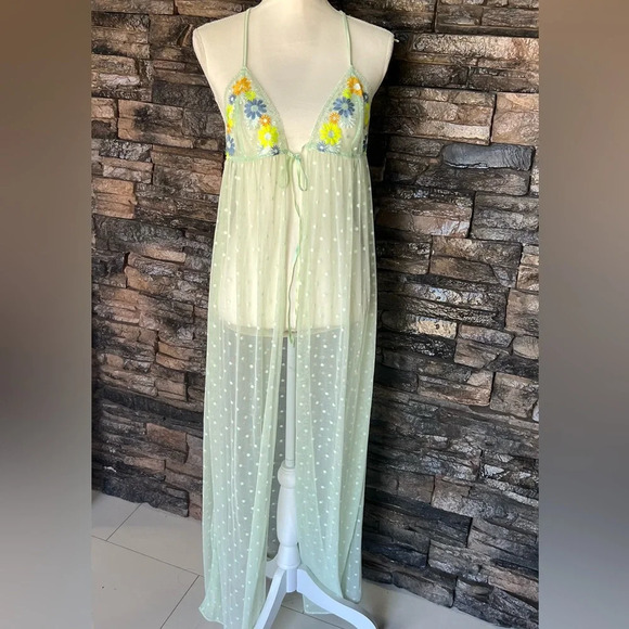 Floral Embroidered Sheer Babydoll Lingerie - Green - Picture 7 of 13